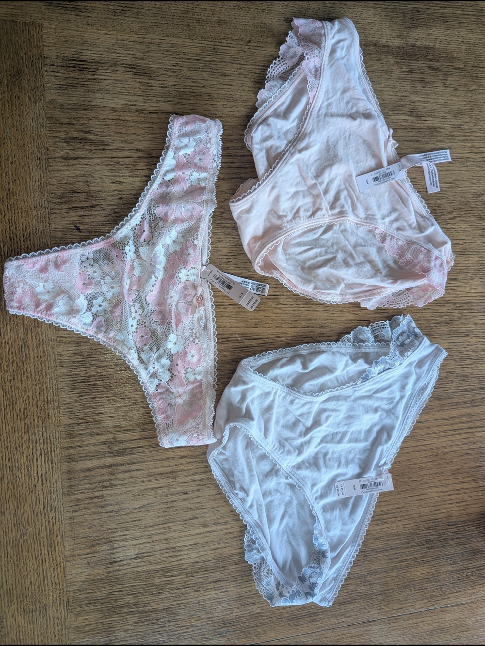 Victoria's Secret Lace Cotton Panty Trio in Pink & White - Picture 5 of 8